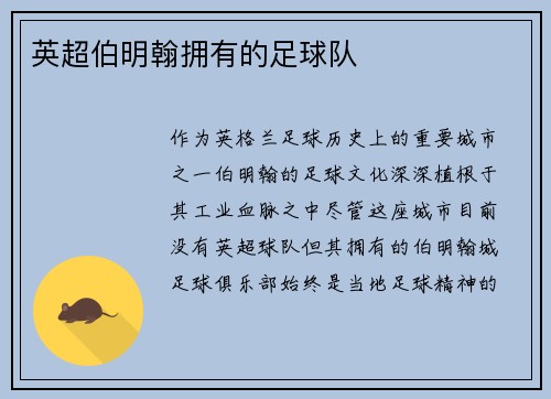 英超伯明翰拥有的足球队